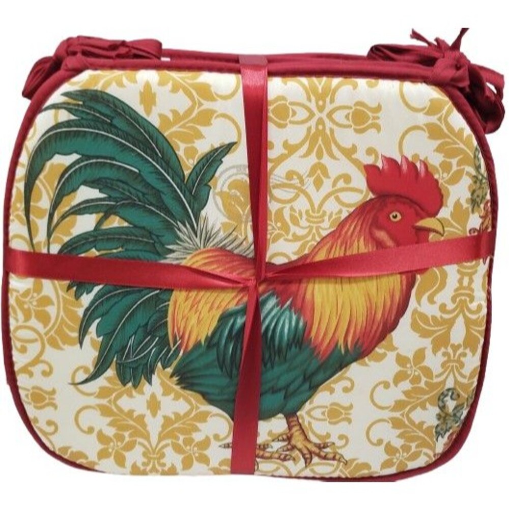 Set of 4 Same Printed Cushion Chair Pads w/ties (14"x15") MULTICOLOR ROOSTER, KC
